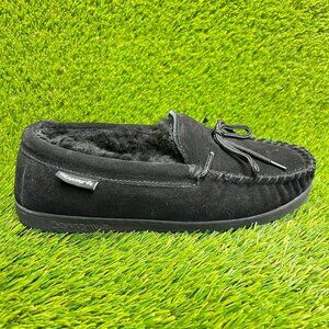 Bearpaw Moc II Mens Size 10 Black Casual Walking Sheepskin Suede Slip On Shoes